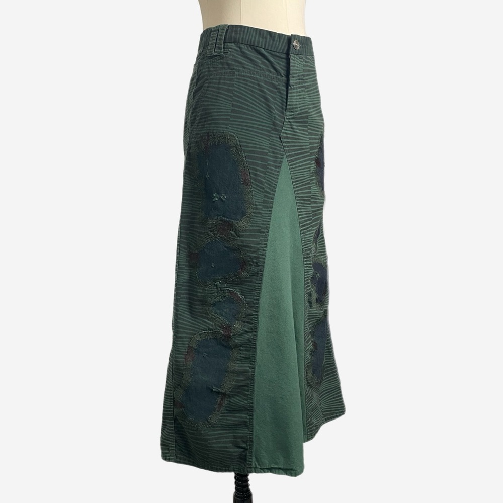 Vintage Y2K Custo Barcelona distressed low rise chino maxi skirt green stripe XS - Picture 2 of 10